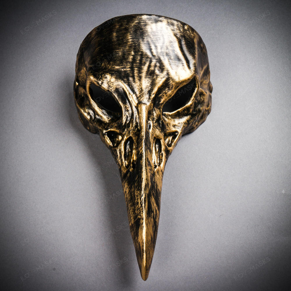 Raven Skull Bird Nose Masquerade Mask - Black Gold